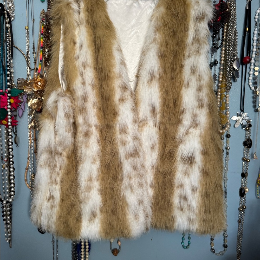 Faux Fur Vest in Brown and White